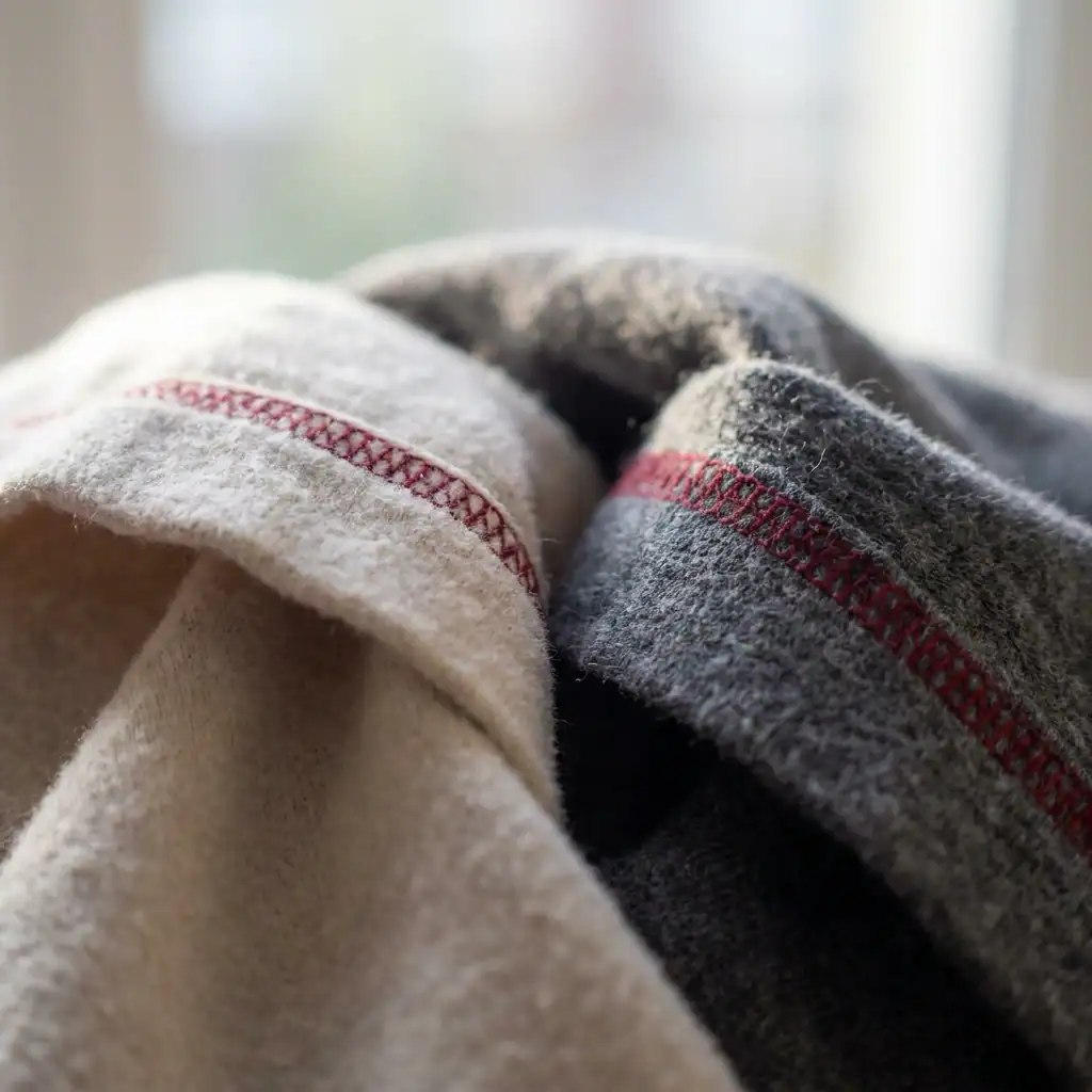 Pyjama couple en coton avec bordure rouge.