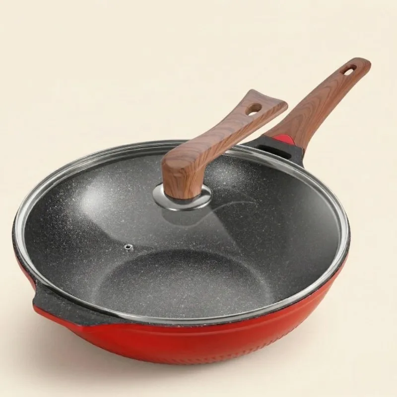 Wok design rouge avec couvercle