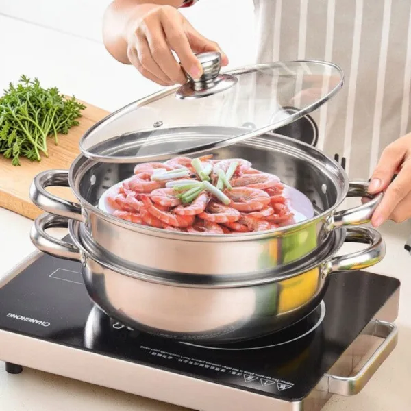 RVS wok met stoommand met deksel
