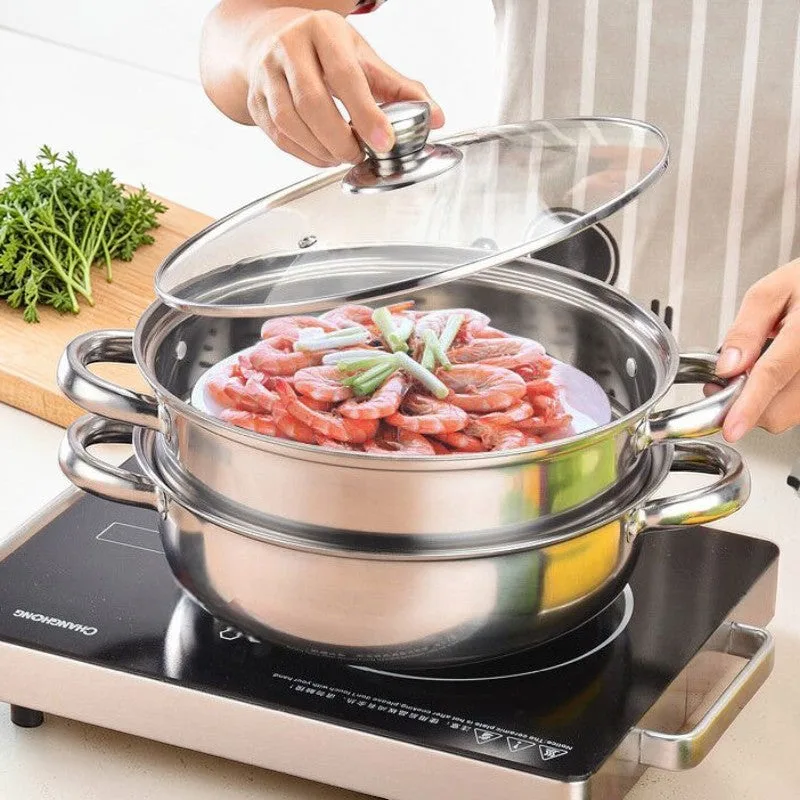 RVS wok met stoommand met deksel