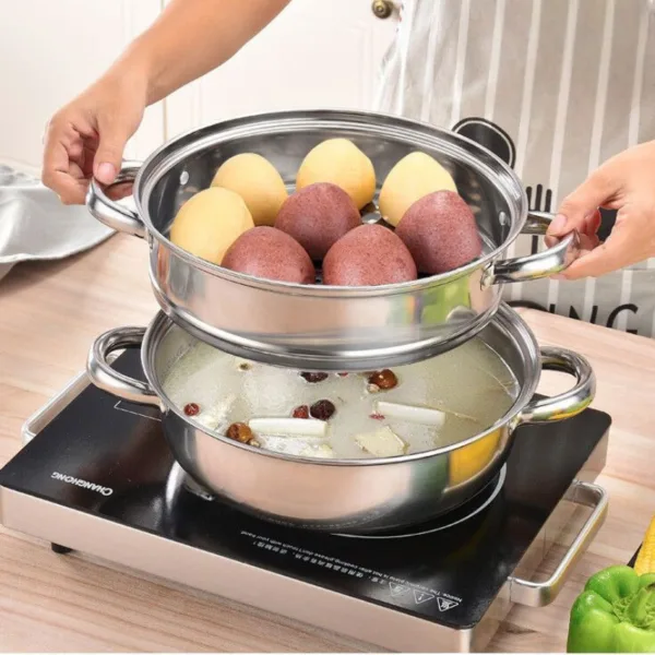 RVS wok met stoommand met deksel