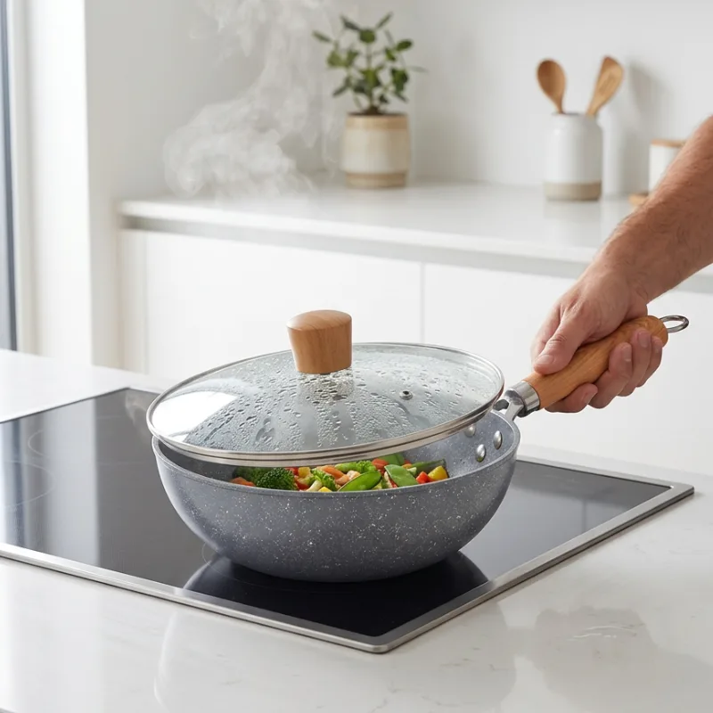Inductiewokpan met deksel