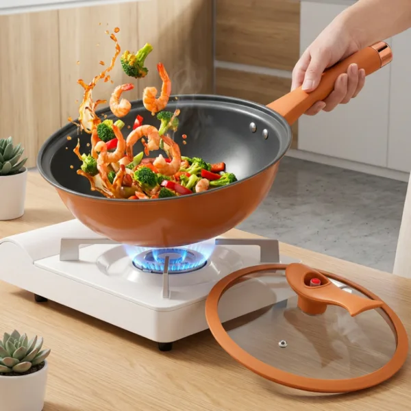 Professionele wokpan met deksel voor inductie
