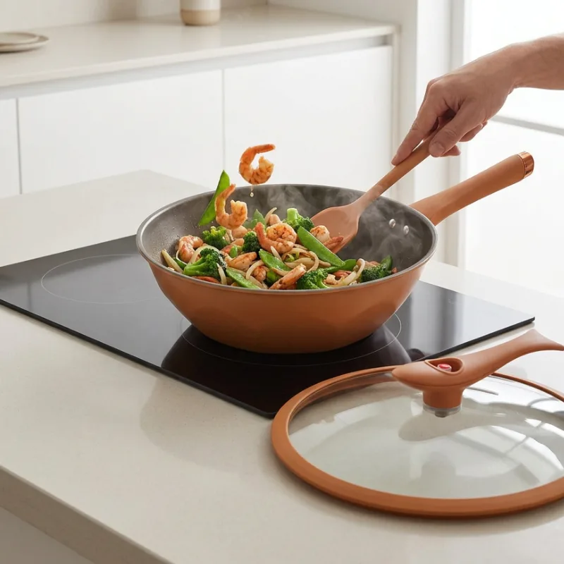Professionele wokpan met deksel voor inductie