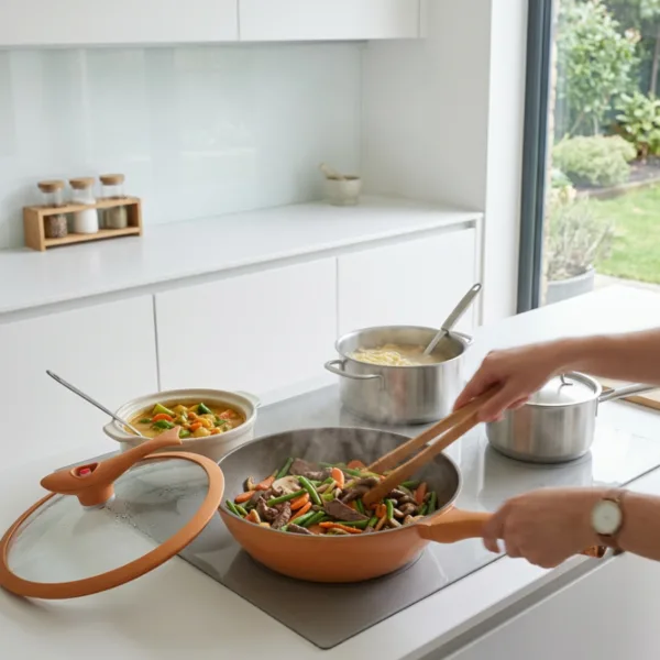 Professionele wokpan met deksel voor inductie