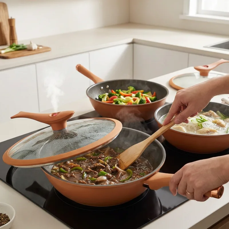 Professionele wokpan met deksel voor inductie