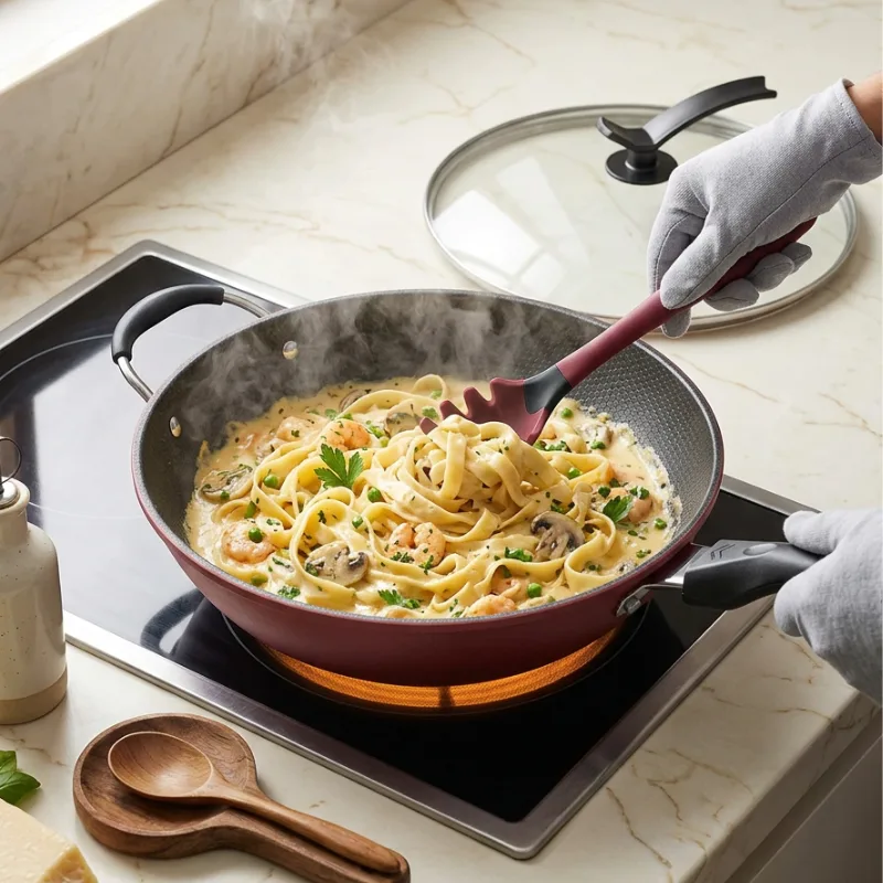 Grote wokpan met deksel