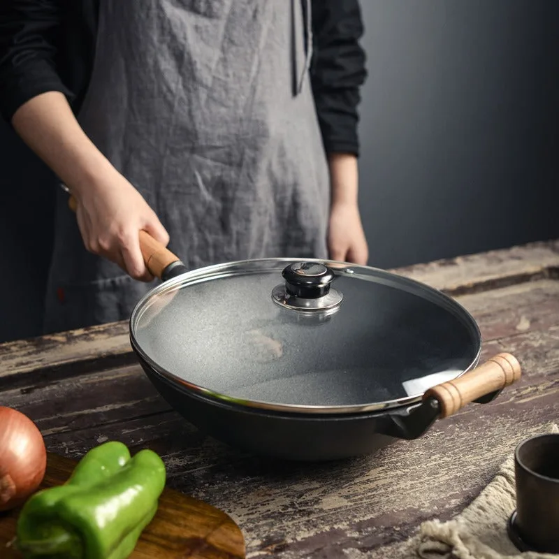 Hokan gietijzeren wokpan met deksel 32 cm