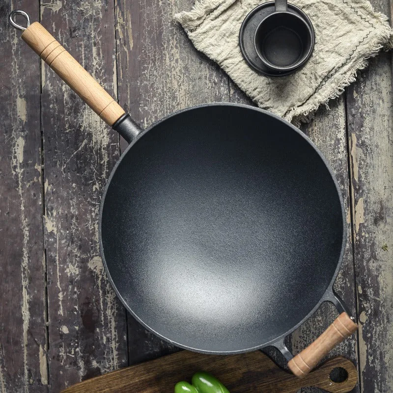 Hokan gietijzeren wokpan met deksel 32 cm