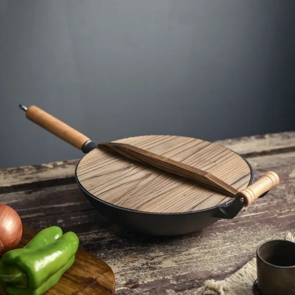 Hokan gietijzeren wokpan met deksel 32 cm